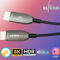 Elfcam - Câble HDMI 8K Fibre Optique 25m (Noir) - 48Gbps, HDMI 2.1, 8K 60Hz, 4K 120Hz, HDR10,eARC, PS5, Xbox, TV^Elfcam-shop Best