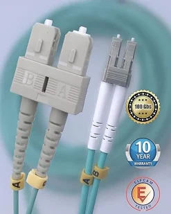 Elfcam - 100m Câble à Fibre Optique OM3 SC/UPC à LC/UPC Multimode Duplex 50/125um LSZH-Elfcam-shop Outlet