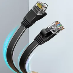 Elfcam - 20m Câble Ethernet RJ45 Cat7 Flat Noir, 10Gbps 600MHz, Cuivre, SFTP, Anti-Bruit, PC, Modem, Routeur^Elfcam-shop Hot