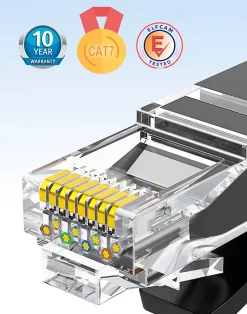 Elfcam - 20m Câble Ethernet RJ45 Cat7 Flat Noir, 10Gbps 600MHz, Cuivre, SFTP, Anti-Bruit, PC, Modem, Routeur^Elfcam-shop Hot