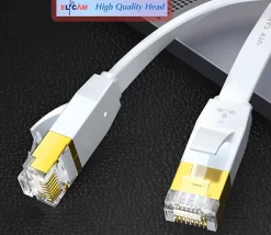 Elfcam - 12m Câble Ethernet RJ45 Cat7 Flat Blanc, 10Gbps 600MHz, Cuivre, SFTP, Anti-Bruit, PC, Modem, Routeur-Elfcam-shop Best