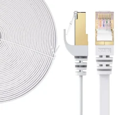 Elfcam - 20m Câble Ethernet RJ45 Cat7 Flat Blanc, 10Gbps 600MHz, Cuivre, SFTP, Anti-Bruit, PC, Modem, Routeur^Elfcam-shop Hot