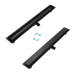 Caniveau de Douche 70 cm, Acier Inoxydable, Siphon de Sol 2 en 1 avec Filtre à Cheveux, Finition Noire-EMKE Best