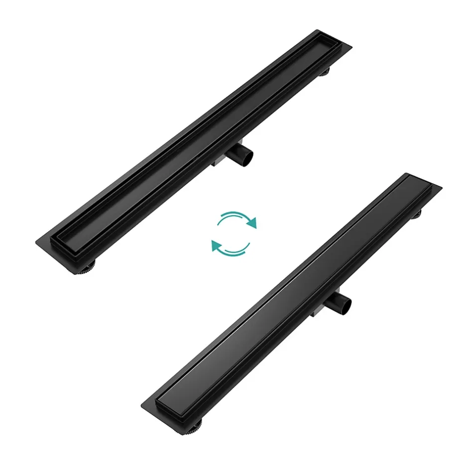 Caniveau de Douche 70 cm, Acier Inoxydable, Siphon de Sol 2 en 1 avec Filtre à Cheveux, Finition Noire-EMKE Best