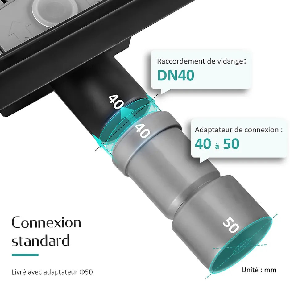 Caniveau de Douche 70 cm, Acier Inoxydable, Siphon de Sol 2 en 1 avec Filtre à Cheveux, Finition Noire-EMKE Best