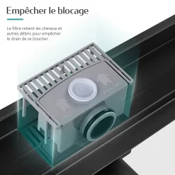 Caniveau de Douche 70 cm, Acier Inoxydable, Siphon de Sol 2 en 1 avec Filtre à Cheveux, Finition Noire-EMKE Best
