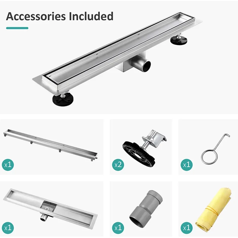 Siphon de douche linéaire, 80x7 cm, inox brossé SUS304, double installation^EMKE New