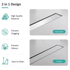 Siphon de douche linéaire, 80x7 cm, inox brossé SUS304, double installation^EMKE New