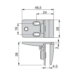 Jeu de charnières pour portes en verre, centrales, épaisseur 4-5mm, Zamak, Chromé brillant-Emuca