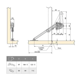 Jeu de compas de porte relevable NSDX, force 20-70kgxcm, Acier et Zamak, Nickelé-Emuca
