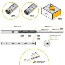 Emuca Jeu de coulisses à billes pour tiroirs à sortie totale, fermeture amortie, hauteur 45mm, longueur 350mm, Acier, Zingué- Sale