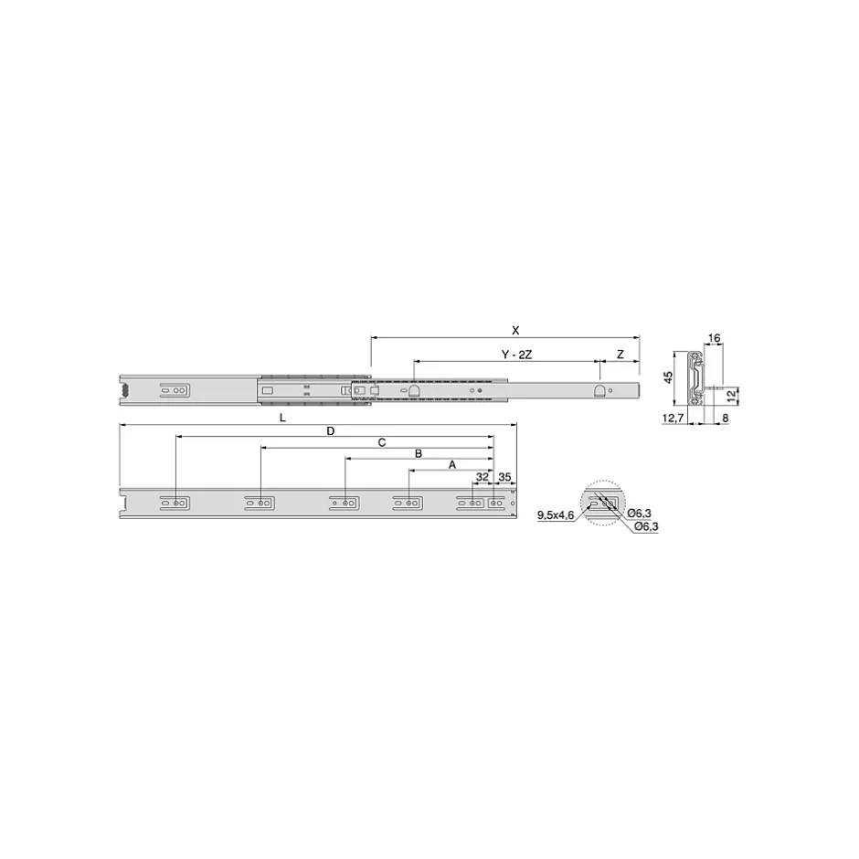 Emuca Jeu de coulisses à billes à sorties totale avec supports, hauteur 45mm, longueur 350mm, Acier, Zingué- Outlet