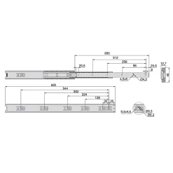 Emuca Jeu de coulisses à billes pour tiroir à sortie totale, hauteur 45mm, L650mm, Acier, Zingué^ Online