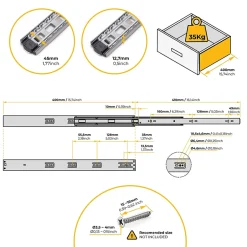 Emuca Jeu de coulisses à billes pour tiroirs à sortie totale, fermeture amortie, hauteur 45mm, longueur 400mm, Acier, Zingué- Discount