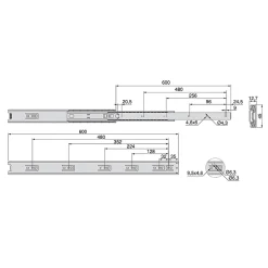 Emuca Jeu de coulisses à billes pour tiroir à sortie totale, hauteur 45mm, longueur 600mm, Acier, Zingué- Online