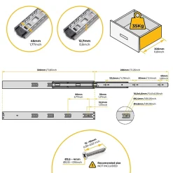 Emuca Jeu de coulisses à billes pour tiroirs à sortie totale, fermeture amortie, hauteur 45mm, longueur 300mm, acier, zingué- New