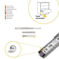 Emuca Jeu de coulisses à billes pour tiroir à sortie totale, hauteur 45mm, longueur 350mm, Acier, Zingué- Sale