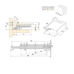 Emuca Jeu de coulisses invisibles pour tiroir Silver, à sortie totale, avec fermeture amortie et loqueteau, profondeur 490mm,- Hot