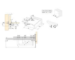 Emuca Jeu de coulisses invisibles Silver, coulisse à sortie totale, push, profondeur 350mm, Acier, Zingué- New