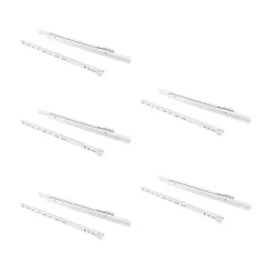 Emuca Lot de 5 jeux de coulisses a roulettes pour tiroir T30, drop lock, longueur 550mm, sortie partielle, Acier, Blanc^ Sale
