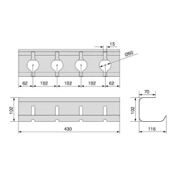 Lot de 2 Chemin de câbles sous le bureau, Longueur 430 mm, Acier, Peint en noir-Emuca