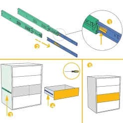 Emuca Lot de 5 jeux de Coulisses pour tiroirs, roulement à billes, hauteur 45mm, profondeur 350mm, sortie totale, zingué- New