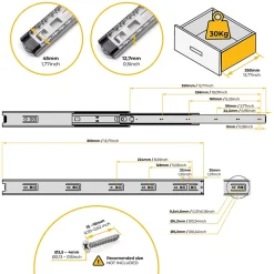 Emuca Lot de 5 jeux de Coulisses pour tiroirs, roulement à billes, hauteur 45mm, profondeur 350mm, sortie totale, zingué- New