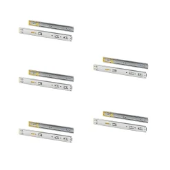 Emuca Lot de 5 jeux de coulisses pour tiroirs, roulement à billes, hauteur 45mm, profondeur 350mm, à sortie totale, avec push,- Discount