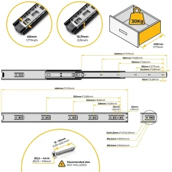 Emuca Lot de 5 jeux de Coulisses pour tiroirs, roulement à billes, hauteur 45mm, profondeur 450mm, sortie totale, Noir^ New