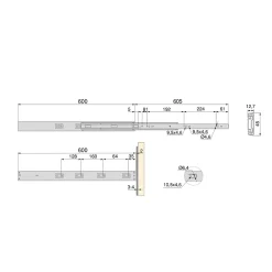 Emuca Lot de 5 jeux de coulisses pour tiroirs, roulement à billes, hauteur 45mm, profondeur 600mm, à sortie totale, avec push,^ Best
