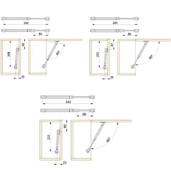 Lot de 10 pistons pour portes Relevable H, 5kg, course 100mm, avec loquets, acier et plastique, gris métallisé^Emuca Clearance