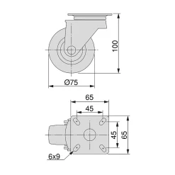 Lot de 4 roulettes Black avec plétine de montage, diamètre 75mm, Plastique et Acier, Noir-Emuca Best