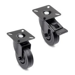 Lot de 4 roulettes Black avec plétine de montage, diamètre 75mm, Plastique et Acier, Noir-Emuca Best