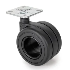 Lot de 4 roulettes Hole avec plétine de montage, diamètre 65mm, Acier, Peint en noir et Plastique-Emuca Outlet