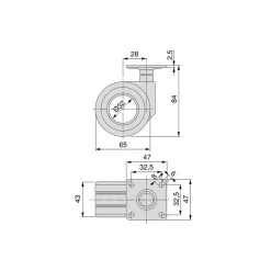 Lot de 4 roulettes Hole avec plétine de montage, diamètre 65mm, Acier, Peint en noir et Plastique-Emuca Outlet