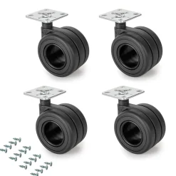 Lot de 4 roulettes Hole avec plétine de montage, diamètre 65mm, Acier, Peint en noir et Plastique-Emuca Outlet