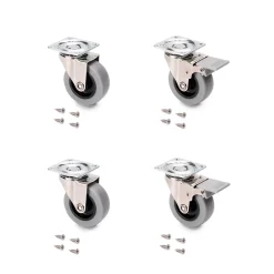 Lot de 4 roulettes Slip avec plétine de montage, diamètre 50mm, Acier et Plastique, Gris Plastique-Emuca Clearance
