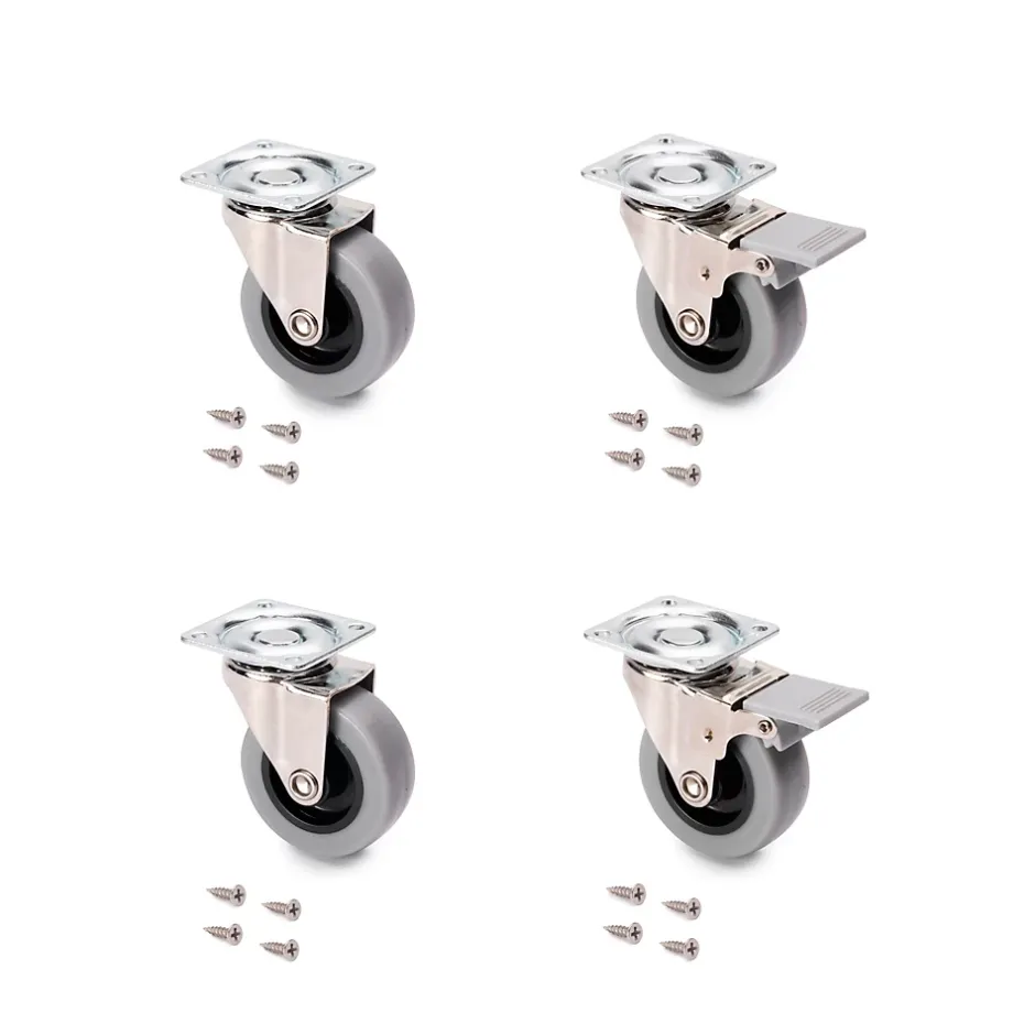 Lot de 4 roulettes Slip avec plétine de montage, diamètre 50mm, Acier et Plastique, Gris Plastique-Emuca Clearance