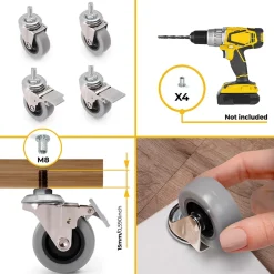 Lot de 4 roulettes Slip gris-noir avec boulon, diamètre 50mm, Acier et Plastique, Gris Plastique^Emuca Hot