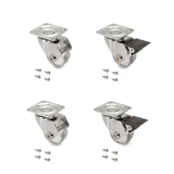 Lot de 4 roulettes transparentes Slip 3 avec plétine de montage, diamètre 35mm, Acier et Plastique-Emuca New