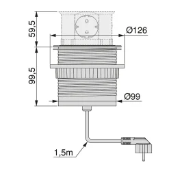 Multiconnecteur Vertikal Push diamètre 100mm, 3 prises de type Schuko, 1 USB type A, 1 USB type C, Acier et Plastique, Peint-Emuca Hot