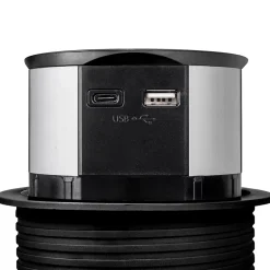 Multiconnecteur Vertikal Push diamètre 100mm, 3 prises de type Schuko, 1 USB type A, 1 USB type C, Acier et Plastique, Peint-Emuca