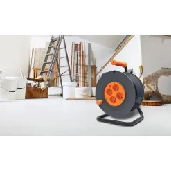 Enrouleur 4 prises 25m + coupe-circuit + support-Zenitech Hot