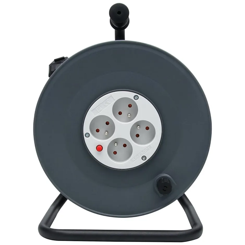 Enrouleur 4 prises 40m + coupe-circuit + support^Zenitech New