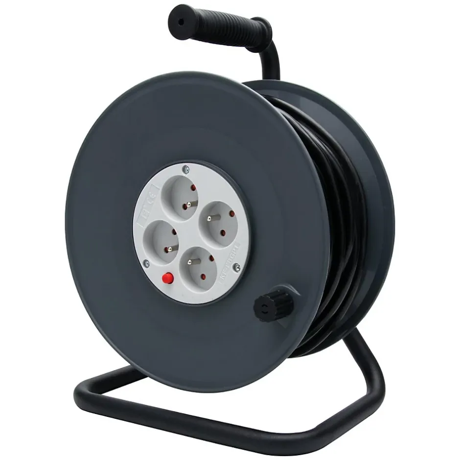 Enrouleur 4 prises 40m + coupe-circuit + support^Zenitech New