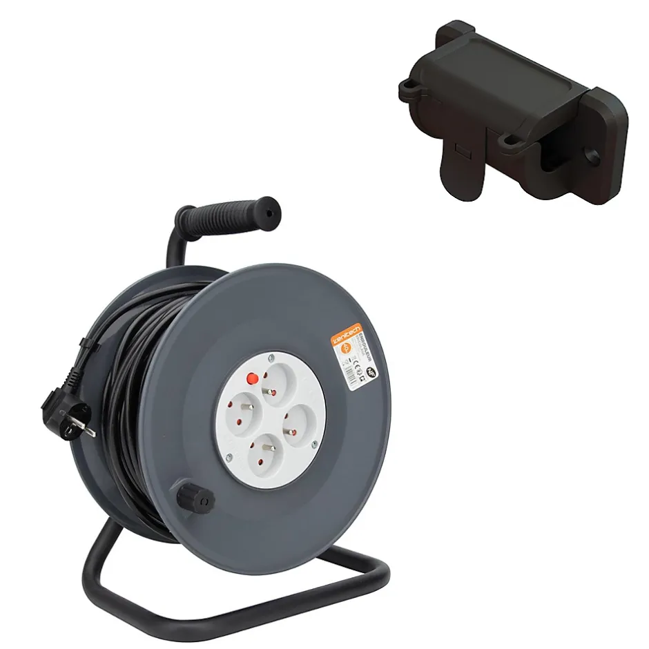 Enrouleur 4 prises 40m + coupe-circuit + support^Zenitech New