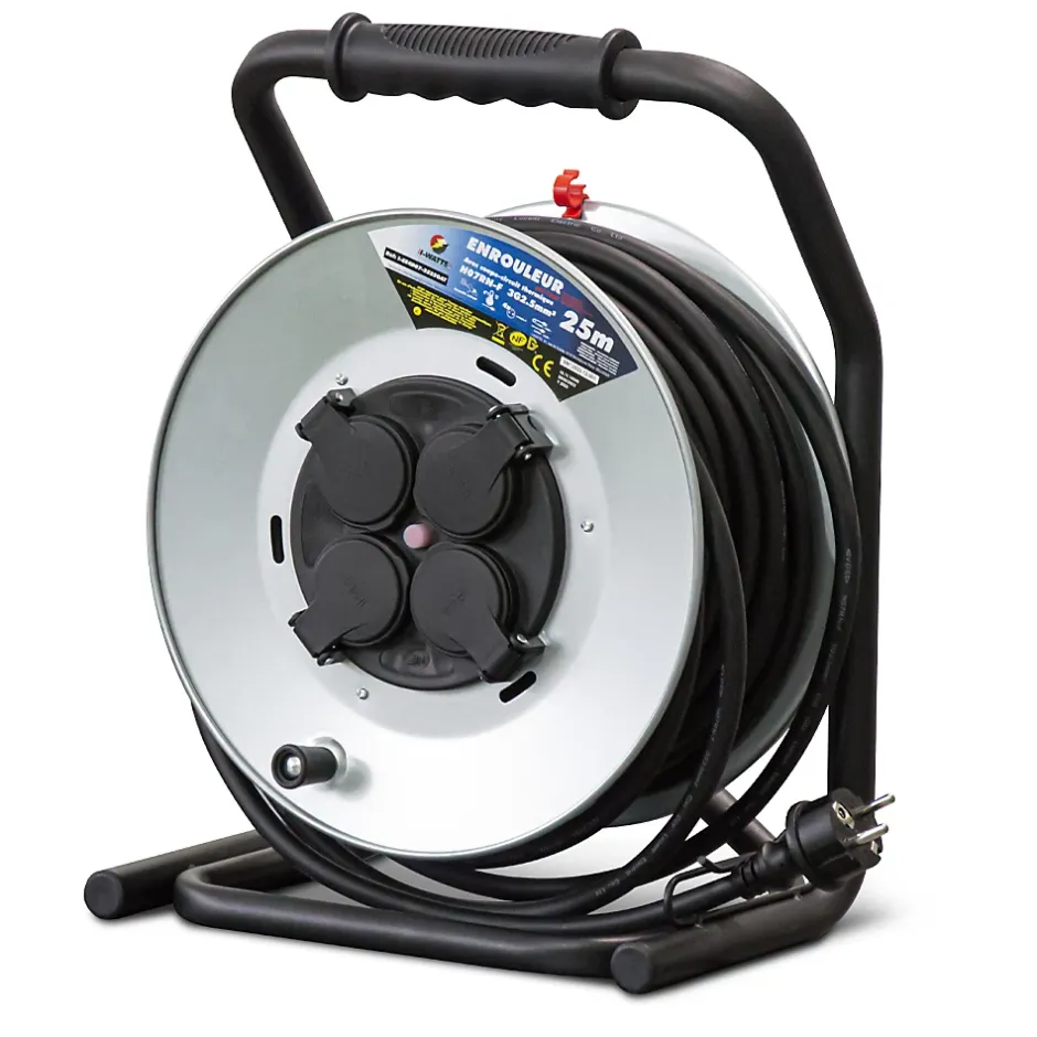 Enrouleur 4 prises-h07rn-3g2.5MM²-25M - Acier galvanisé --I-Watts Pro Best