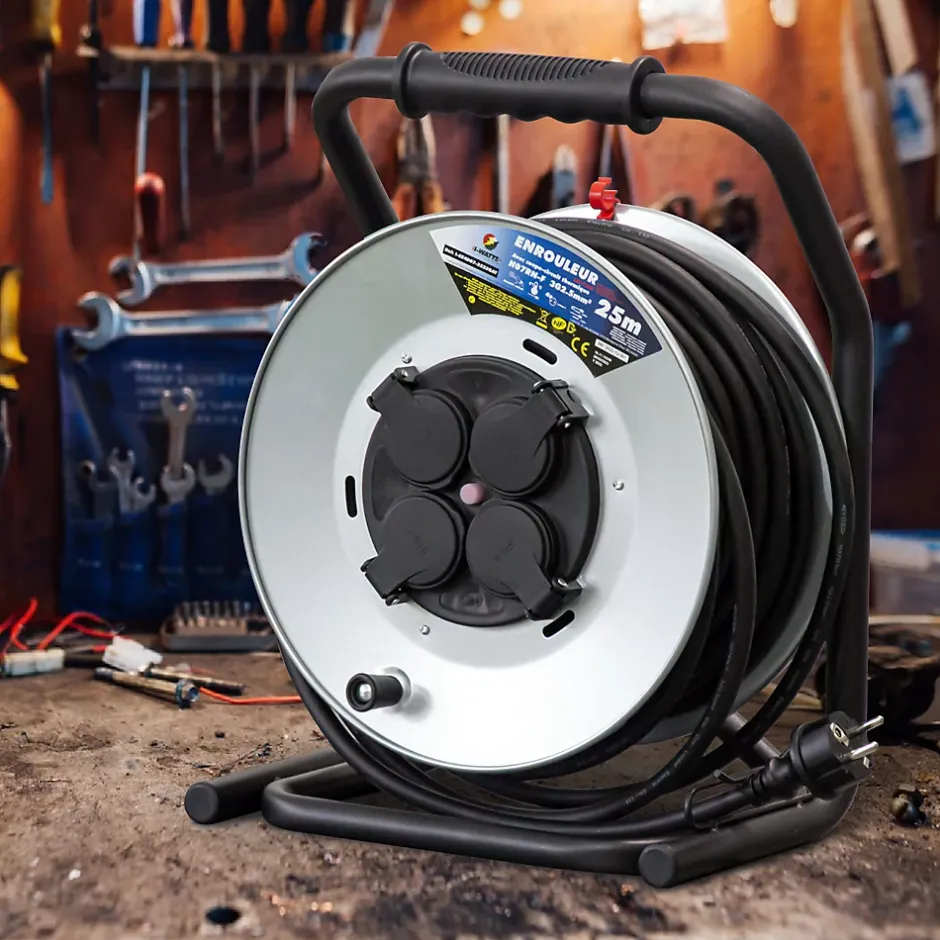 Enrouleur 4 prises-h07rn-3g2.5MM²-25M - Acier galvanisé --I-Watts Pro Best