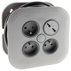 Enrouleur 3 x 2P+T + 2x USB - 7m - gris -^Zenitech Clearance