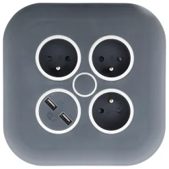 Enrouleur 3 x 2P+T + 2x USB - 7m - noir --Zenitech New